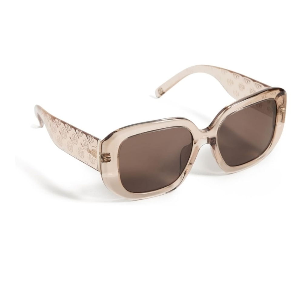 Tory Burch Logo Brown Beige Dark Brown Lens Womens Sunglasses